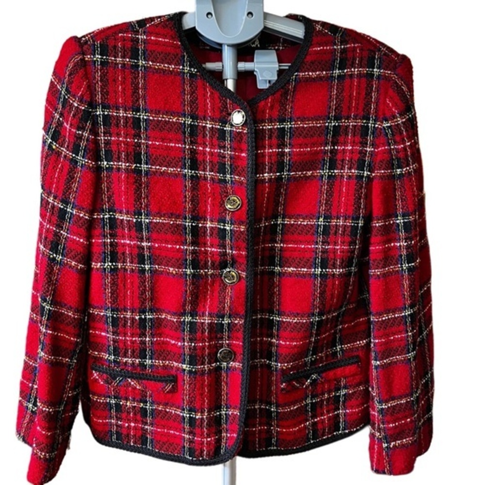 CASABLANCA Vintage Red Plaid Jacket, Size 10.